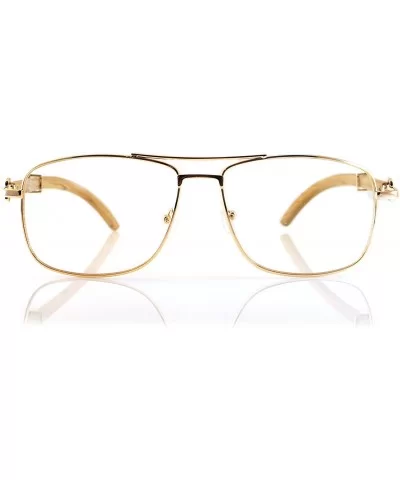 Unisex Vintage Officer Style Clear Lens Metal & Wood Rectangle Glasses A143 - Rose Gold/ Beige Brown - CO18CG5RSWH $20.92 Oval