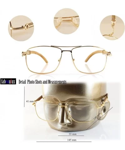 Unisex Vintage Officer Style Clear Lens Metal & Wood Rectangle Glasses A143 - Rose Gold/ Beige Brown - CO18CG5RSWH $20.92 Oval