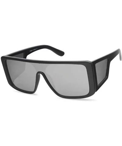 - Flat Top Oversized Squared Side Shield Luxury Boyfriend Black Frame Sunglasses - Black Frame - CQ1926D0EQN $24.38 Oversized