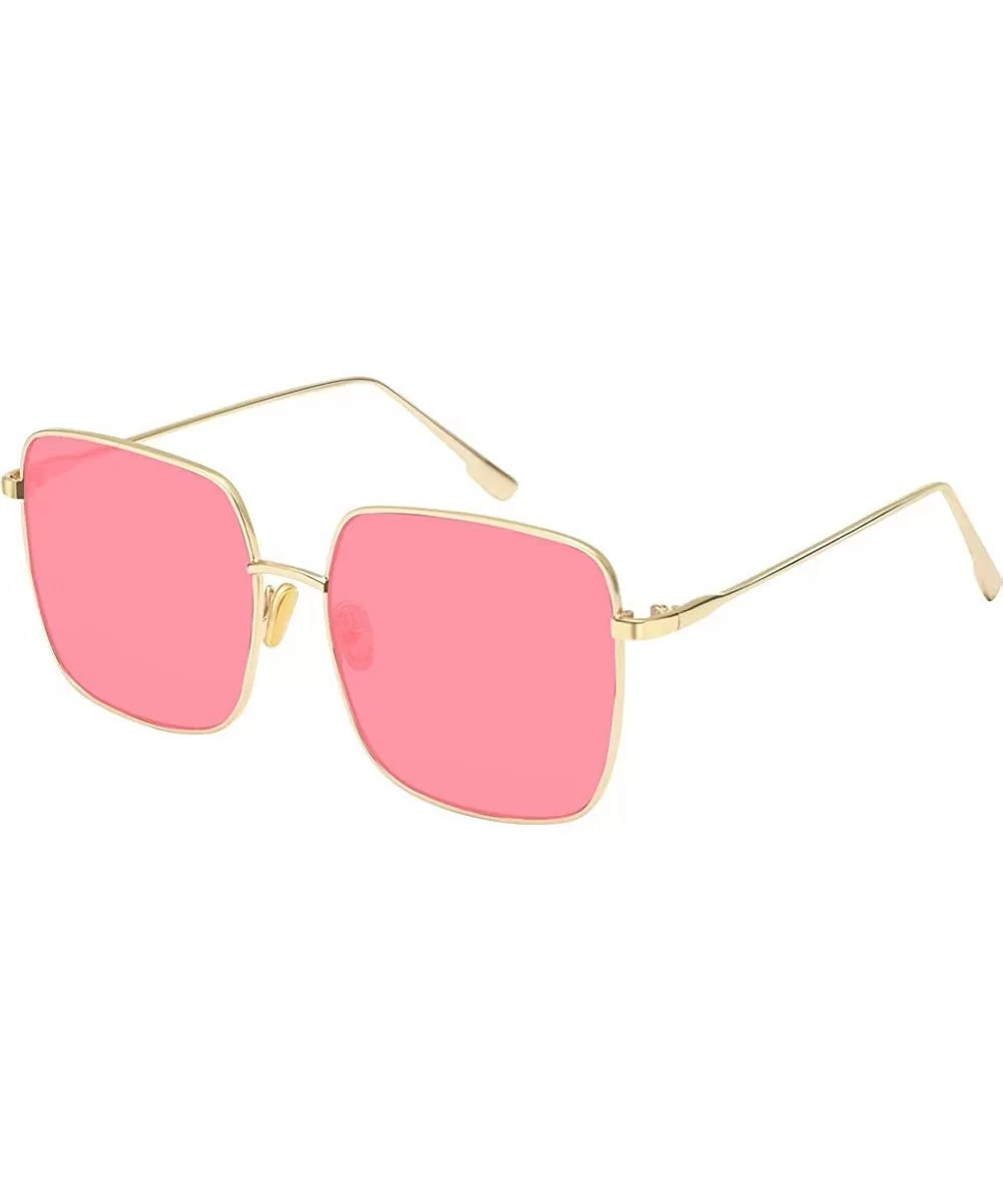 Women Men Classic Oversized Metal Frame Square Aviator Sunglasses - Pink - CC18R2OUDNH $12.43 Square