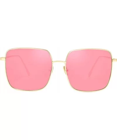 Women Men Classic Oversized Metal Frame Square Aviator Sunglasses - Pink - CC18R2OUDNH $12.43 Square