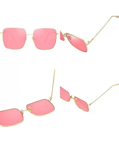 Women Men Classic Oversized Metal Frame Square Aviator Sunglasses - Pink - CC18R2OUDNH $12.43 Square