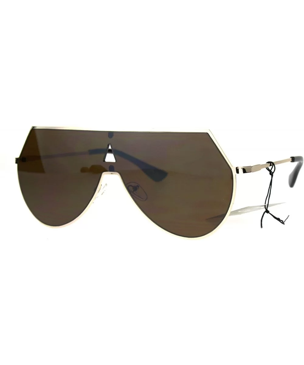 Futuristic Fashion Sunglasses Unisex Shield Aviator Metal Frame UV 400 - Gold (Brown) - C11867803M5 $14.61 Shield