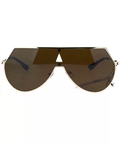 Futuristic Fashion Sunglasses Unisex Shield Aviator Metal Frame UV 400 - Gold (Brown) - C11867803M5 $14.61 Shield