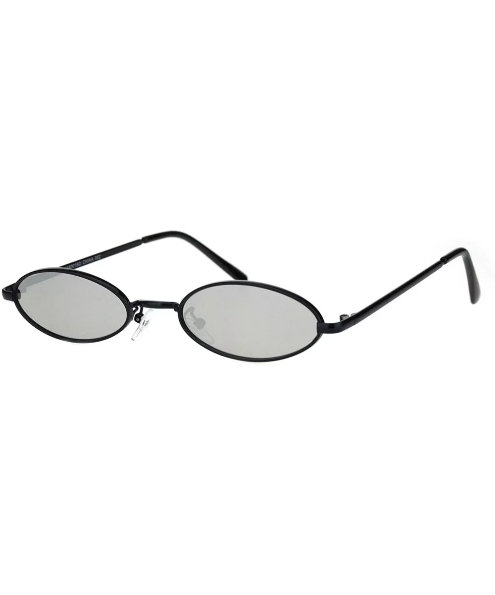 Super Small Skinny Sunglasses Oval Metal Frame Unisex Fashion UV 400 - Black (Silver Mirror) - C018T2A62UN $12.53 Oval