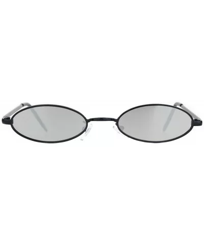 Super Small Skinny Sunglasses Oval Metal Frame Unisex Fashion UV 400 - Black (Silver Mirror) - C018T2A62UN $12.53 Oval