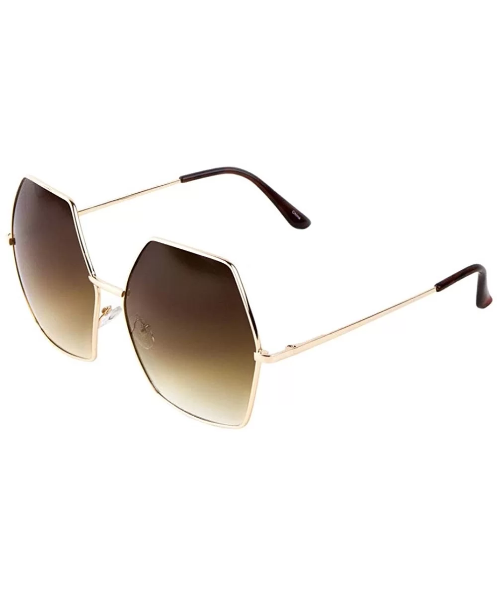 Oversized Round Corners Geometric Polygon Sunglasses - Brown Demi - CM1907ASD6K $21.28 Butterfly