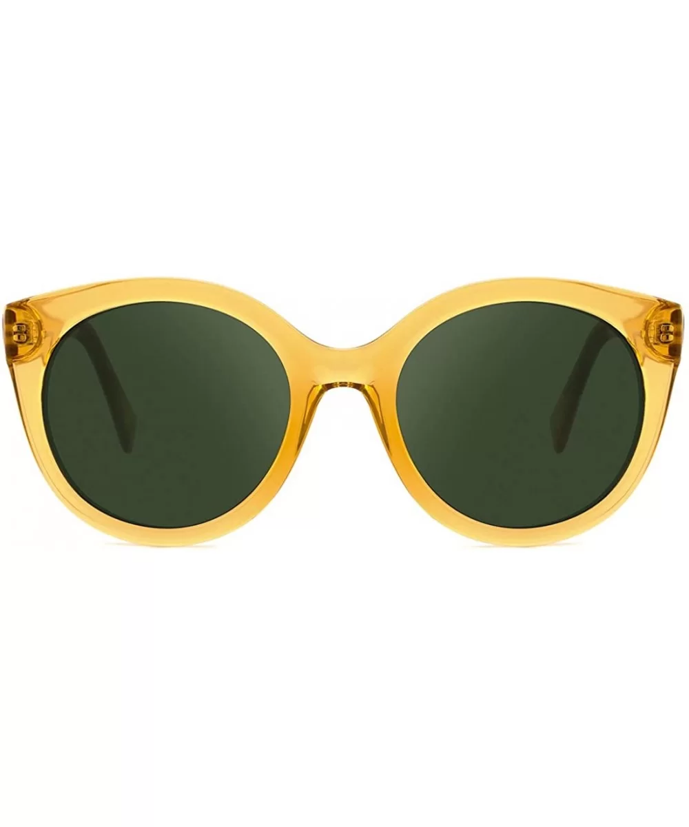 Retro Polarized Sunglasses for Women Vintage Cat Eye Plastic Frame - Gold - CF18UDMYY73 $18.46 Round