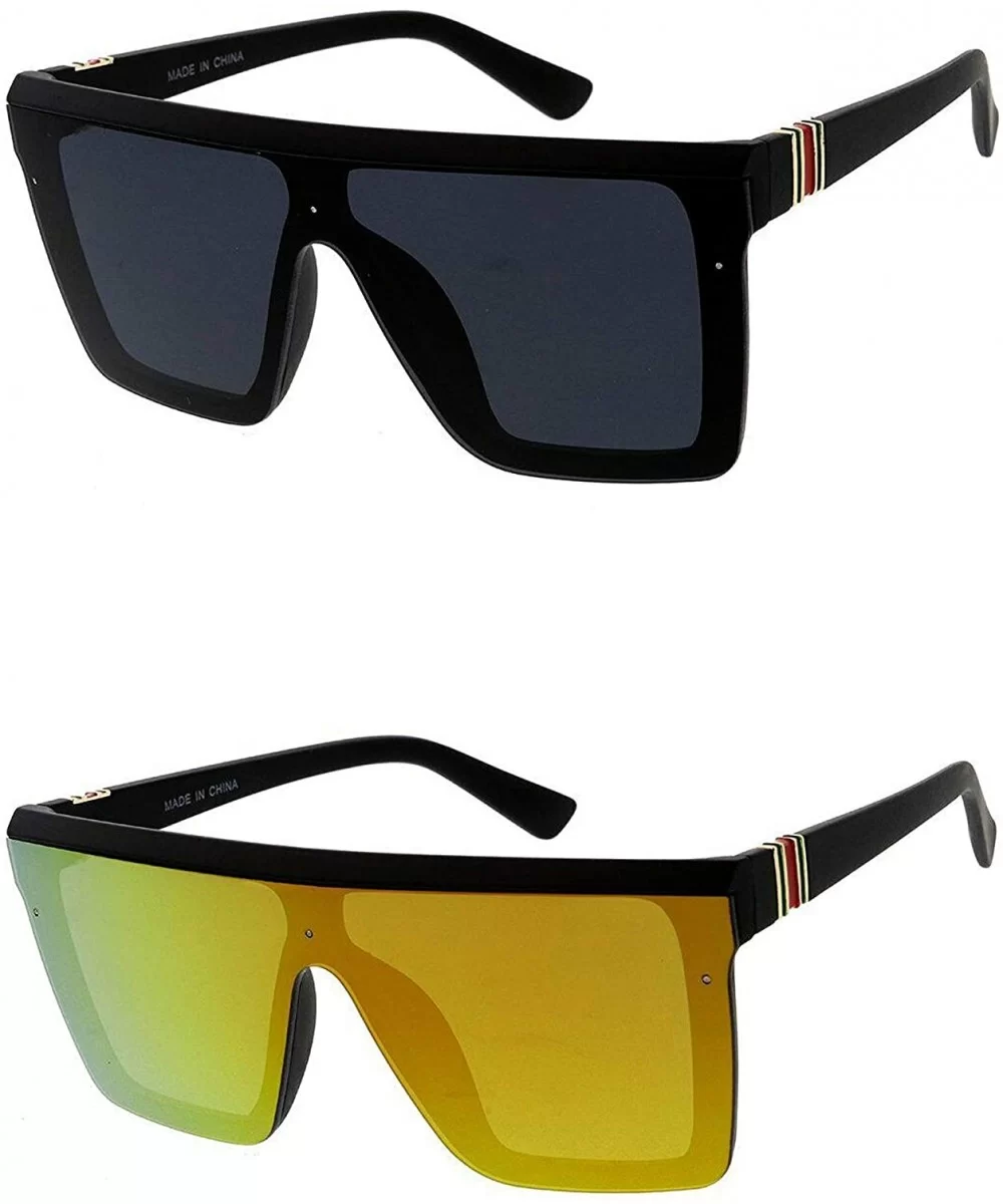 Fashion Oversize Siamese Lens Sunglasses Women Men Succinct Style UV400 - 2 Pack Black and Orange - CF1983EQZKD $27.47 Aviator