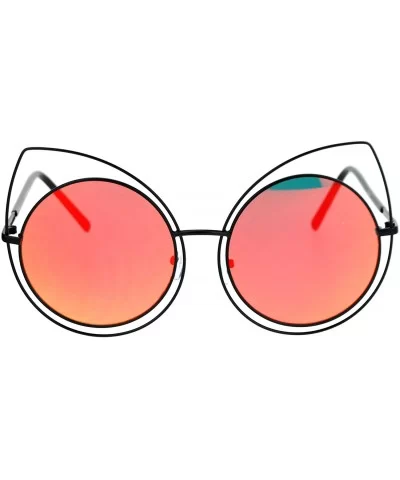 Womens Wire Rim Bat Cat Eye Round Circle Lens Retro Sunglasses - Black Red - CQ12NYUGXZG $18.12 Cat Eye