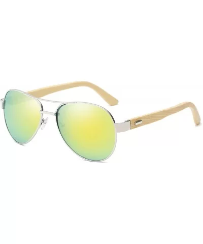 Bamboo Wood Arms Classic Mirrored Sunglasses For Men & Women - Silver Frame With Gold Lens - CE12O005B9I $19.05 Oversized