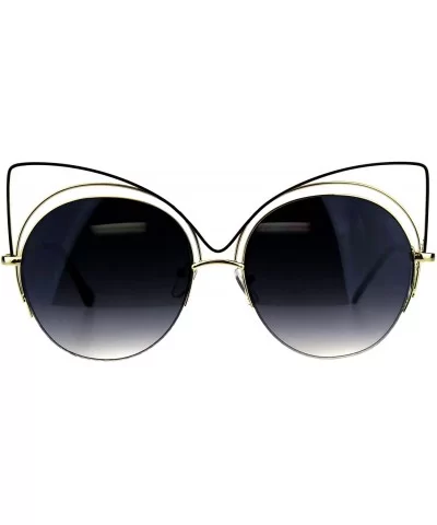 Womens Round Cateye Sunglasses Oversized Wire Half Rim Frame UV 400 - Gold (Smoke) - CR18EWN7CYZ $15.59 Round