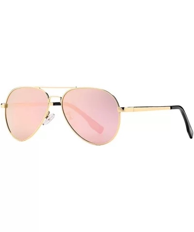 Polarized Small Aviator Sunglasses for Small Face Women Men Juniors- 52mm - A5 Gold/Pink Mirror - CB194666T6K $19.96 Aviator