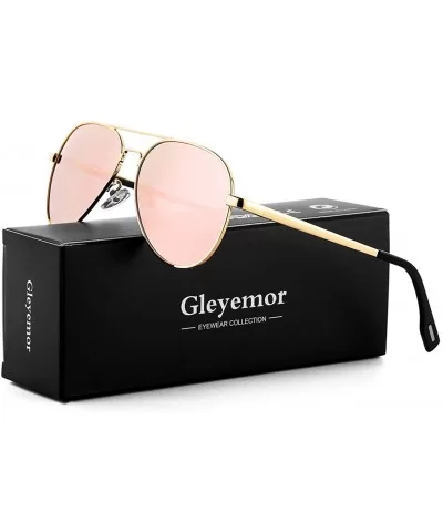 Polarized Small Aviator Sunglasses for Small Face Women Men Juniors- 52mm - A5 Gold/Pink Mirror - CB194666T6K $19.96 Aviator