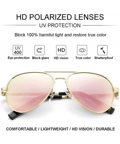 Polarized Small Aviator Sunglasses for Small Face Women Men Juniors- 52mm - A5 Gold/Pink Mirror - CB194666T6K $19.96 Aviator