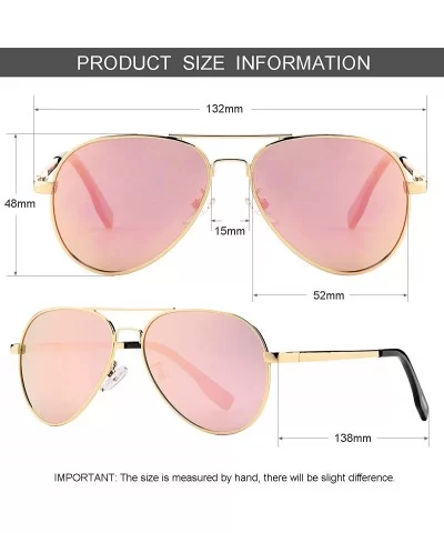 Polarized Small Aviator Sunglasses for Small Face Women Men Juniors- 52mm - A5 Gold/Pink Mirror - CB194666T6K $19.96 Aviator