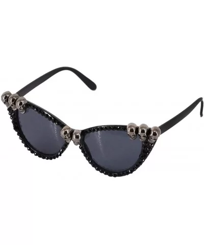 3D Skull Punk Sunglasses Round Bling Rhinestone Frame Rave Glasses - Black D - CS18X7DDQ7A $14.56 Oversized