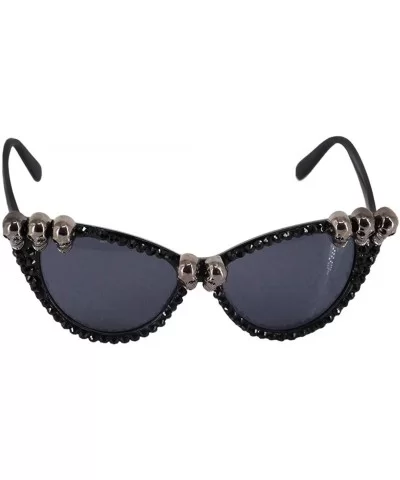 3D Skull Punk Sunglasses Round Bling Rhinestone Frame Rave Glasses - Black D - CS18X7DDQ7A $14.56 Oversized