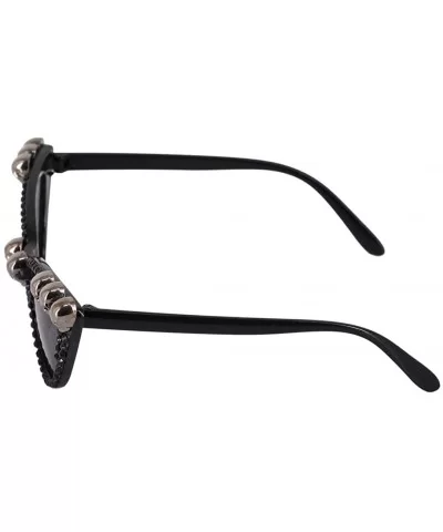 3D Skull Punk Sunglasses Round Bling Rhinestone Frame Rave Glasses - Black D - CS18X7DDQ7A $14.56 Oversized