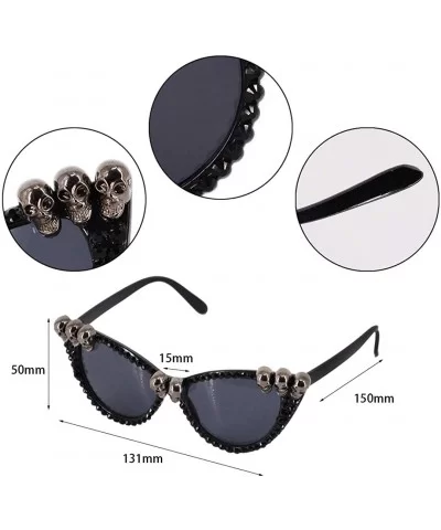 3D Skull Punk Sunglasses Round Bling Rhinestone Frame Rave Glasses - Black D - CS18X7DDQ7A $14.56 Oversized