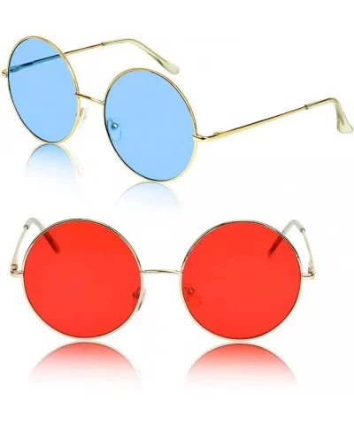 Super Oversized Round Sunglasses Hippie Color Lens Retro Circle Glasses - Two Pack Red/Blue - C4193WIMAD7 $20.67 Round