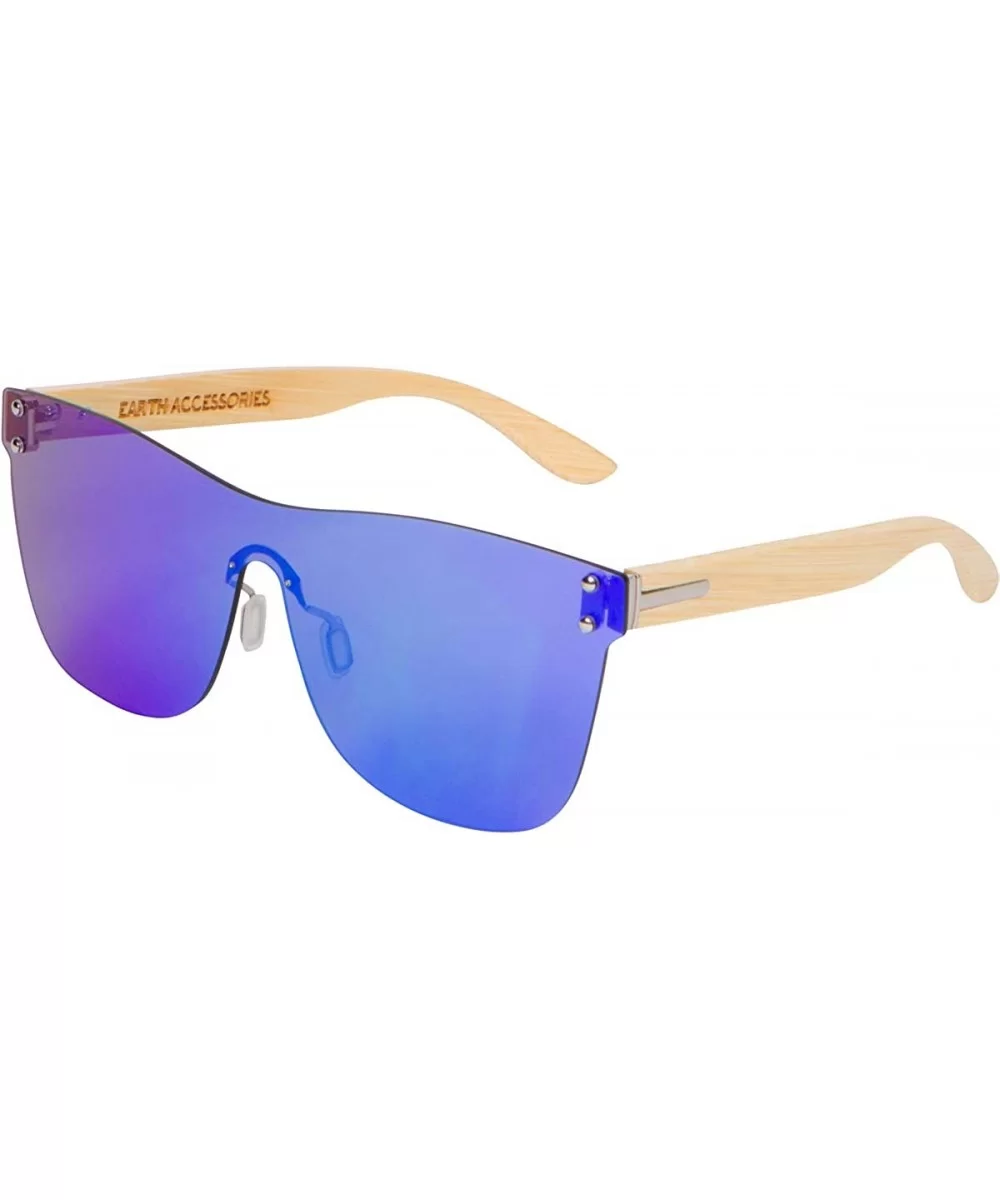 Bamboo Wood Sunglasses for Men and Women - Shield Rimless Wooden Sunglasses - Blue - CS18WRNG8W9 $26.88 Shield