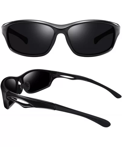 Polarized Sport Sunglasses for Men Women UV400 Sports Sun Glasses Shades - Glossy Black - CL18DI38DEO $19.54 Sport