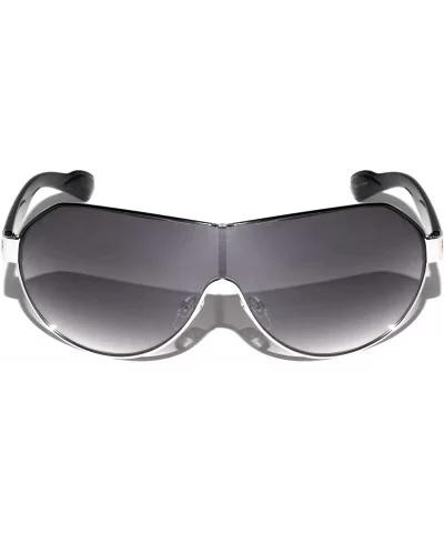 Geometric Top Curved One Piece Shield Lens Sunglasses - Smoke Black - CX199C4H3GI $27.40 Shield