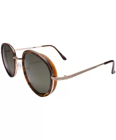 Indie Dapper 80s 90s Retro Vintage Look Round Frame Sunglasses - Tortoise / Gold - CE199EQ6SA2 $18.74 Round