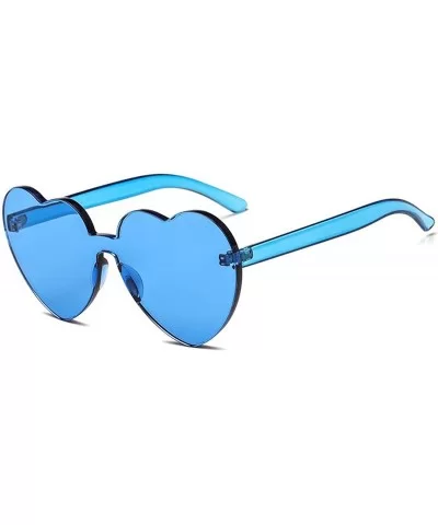 Heart Shape Rimless One Piece Clear Lens Color Candy Sunglasses - Blue - CI18EH29X9R $11.83 Rimless