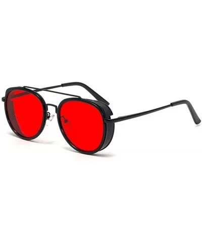 Retro Round Punk Sunglasses Men Women Fashion Metal Frame Mens Goggle Female Shades Glasses UV400 - Red - CV193Q0O2WW $20.25 ...