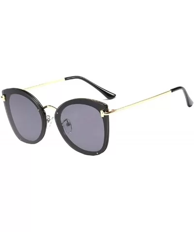 Women's Fashion Retro Metal Plastic Round Frame Cat Eye Sunglasses - Black Gray - CV18W7D5M66 $39.80 Round
