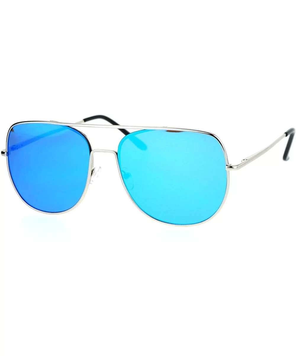 Unisex Fashion Sunglasses Flat Top Square Round Aviators Mirror Lens - Silver (Blue Mirror) - CI186NWXA2G $16.21 Square