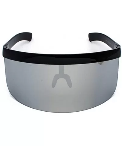 Visor Sunglasses - Women's oversized futuristic shades - 2 Silver - CR18X69GI9U $23.10 Rimless