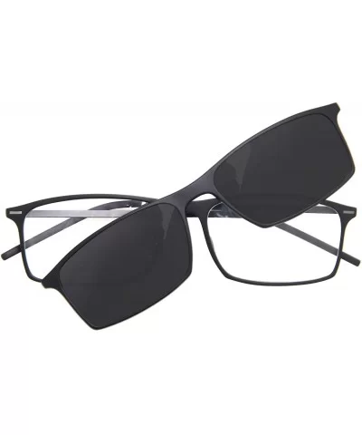 Vintage Clear Lens Glasses With Fashion Polarized Sunglasses Clip L8172 - Black Frame - CO12NA5QK1X $24.74 Rectangular