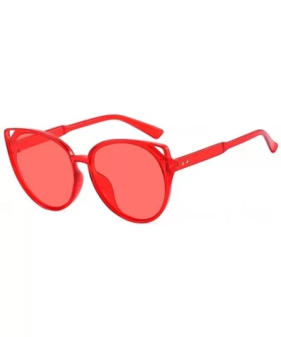 Women Sunglasses Retro Bright Black Grey Drive Holiday Oval Non-Polarized UV400 - Red - CO18RLTH3EU $12.46 Oval