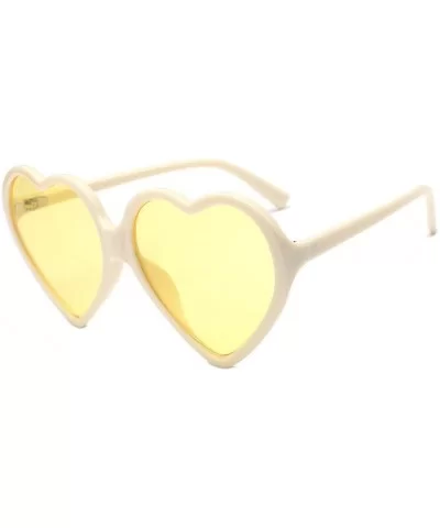 Women Fashion Unisex Heart-Shaped Shades Sunglasses Integrated UV Glasses - Yellow - CX18NGG85CI $10.28 Wayfarer