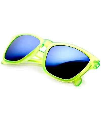 Action Sports Flash Mirror Lens Frosted Horn Rimmed Sunglasses (Green Ice) - CP11MV635OL $12.71 Wayfarer