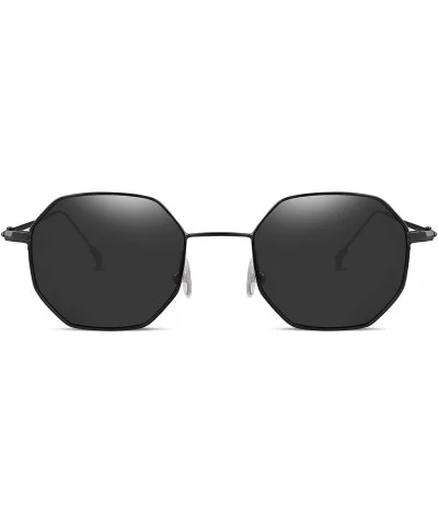 Hipster Small Polygon Women Men Sunglasses Delicate Metal Frame B2254 - Black Frame Grey Lens - CJ186NDZSKD $18.62 Oversized