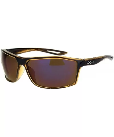 Mens Xloop Sport Squared Rectangular Warp Large Plastic Sunglasses - Black Brown Blue Mirror - C318K0Q9A0H $12.65 Rectangular