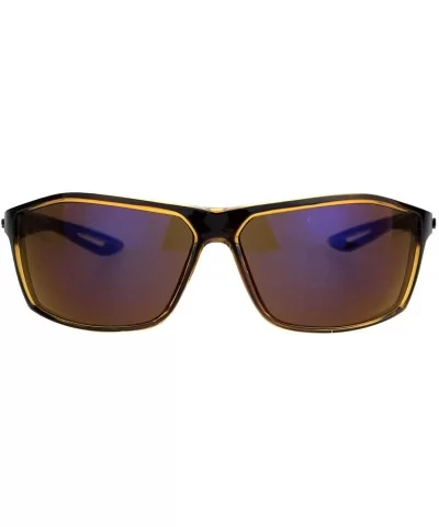 Mens Xloop Sport Squared Rectangular Warp Large Plastic Sunglasses - Black Brown Blue Mirror - C318K0Q9A0H $12.65 Rectangular