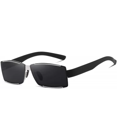 Polarized Rectangular Sunglasses for Mens UV Protection Alloy Frame for Driving Fishing - Silver - CS18YC30R84 $22.70 Sport