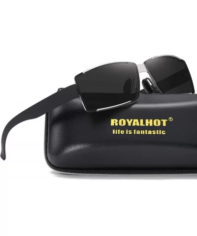 Polarized Rectangular Sunglasses for Mens UV Protection Alloy Frame for Driving Fishing - Silver - CS18YC30R84 $22.70 Sport