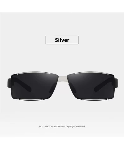 Polarized Rectangular Sunglasses for Mens UV Protection Alloy Frame for Driving Fishing - Silver - CS18YC30R84 $22.70 Sport