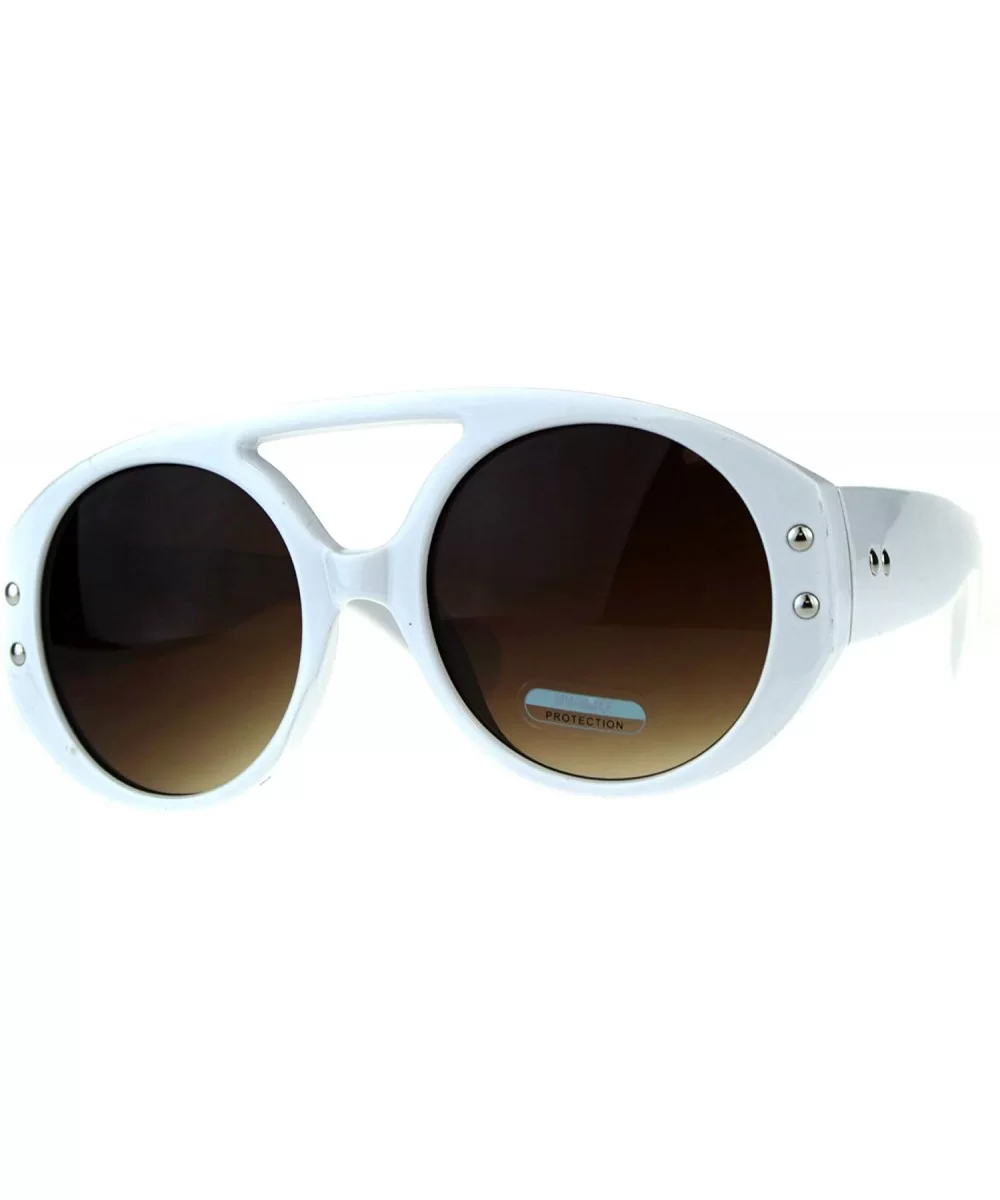 Mens Flat Top Robotic Futuristic Plastic Racer Sunglasses - White Brown - CS18CC83Z6K $12.45 Sport