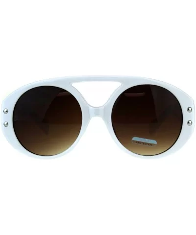 Mens Flat Top Robotic Futuristic Plastic Racer Sunglasses - White Brown - CS18CC83Z6K $12.45 Sport