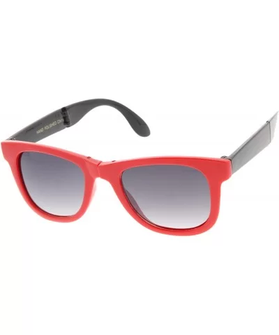 Classic Folding Compact Pocket Fold-Up Horn Rimmed Sunglasses - Red Lavender - CH11O5E85GZ $12.60 Wayfarer