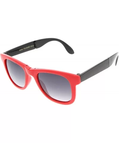 Classic Folding Compact Pocket Fold-Up Horn Rimmed Sunglasses - Red Lavender - CH11O5E85GZ $12.60 Wayfarer