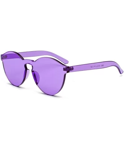 One Piece Rimless Sunglasses Transparent Colorful Tinted Eyewear - Purple - CB18TRZCQQT $13.58 Round
