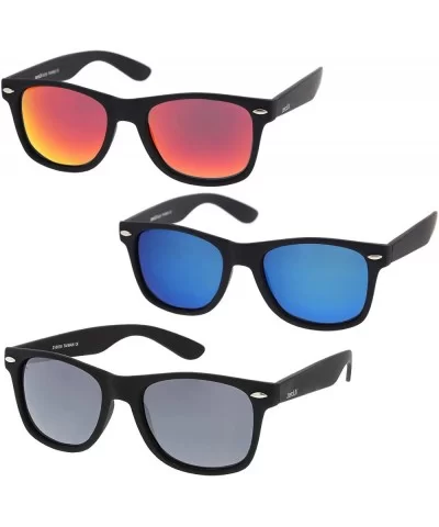 Matte Finish Reflective Color Mirror Lens Large Square Horn Rimmed Sunglasses 55mm - C712N83S1SQ $35.31 Square